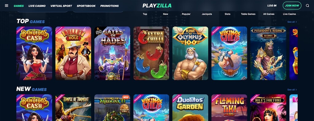 Der Spielebereich auf PlayZilla