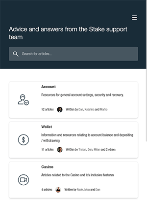 Stake's excellent Help Center